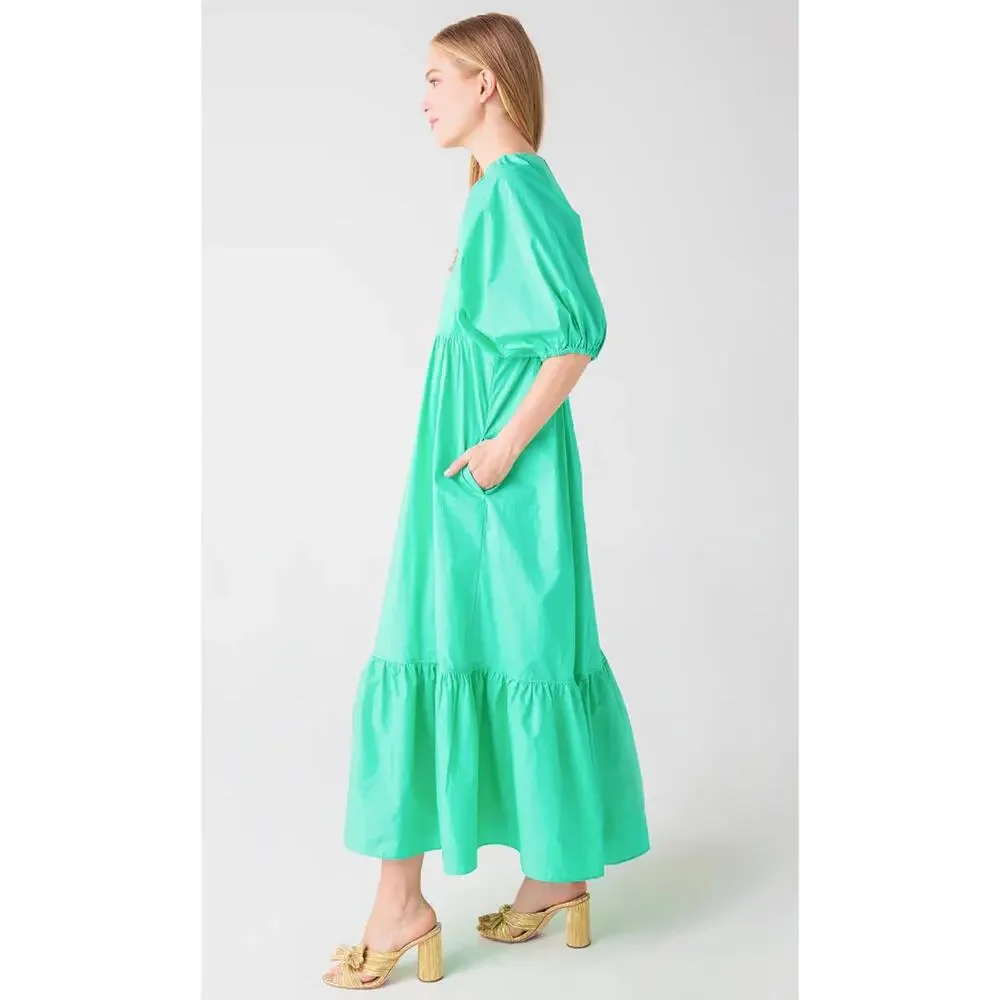 Hunter Bell Palmer Midi Maxi Puff Sleeve Ruffle Dress Emerald Green Tuckernuck - Picture 3 of 9